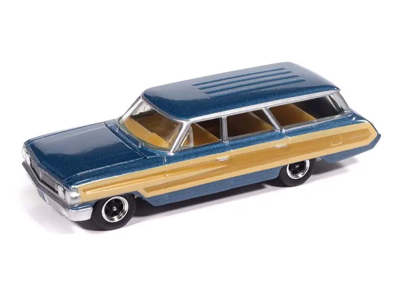 1964 Ford Country Squire - Guardsman Blue W/ Honey-Colored Wood Trim Diecast 1:64 Scale Model - Auto World Awsp205a 1