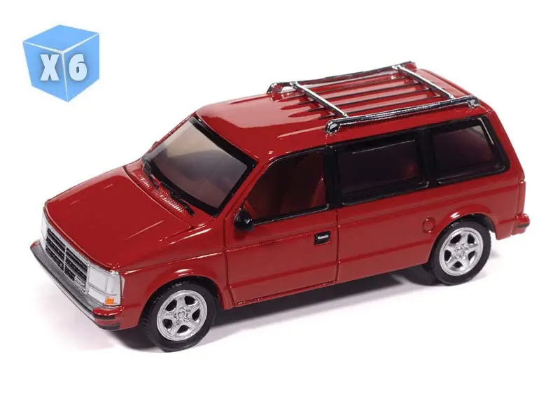 6 Pack 1989 Dodge Caravan Turbo - Red Flash Red-Custom Order Diecast 1:64 Scale Model - Auto World Awsp206a 1