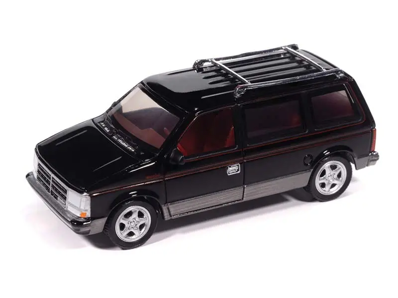 1989 Dodge Caravan Turbo - Black W/ Dark Quartz Gray Lower And Red Pin Stripe Diecast 1:64 Scale Model - Auto World Awsp206b 1