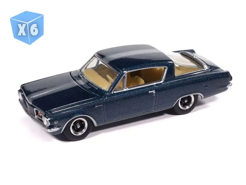 6 Pack 1965 Plymouth Barracuda Formula S - Dark Blue Poly W/ Silver Stripe Diecast 1:64 Scale Model - Auto World Awsp207b 1