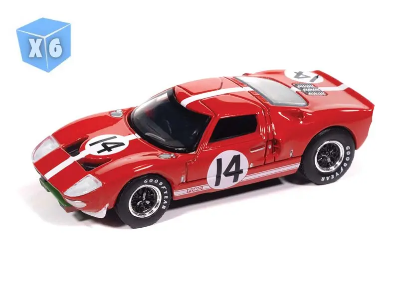 6 Pack 1965 Ford Gt40 #14 - Red W/ White Stripes Diecast 1:64 Scale Model - Auto World Awsp208a 1