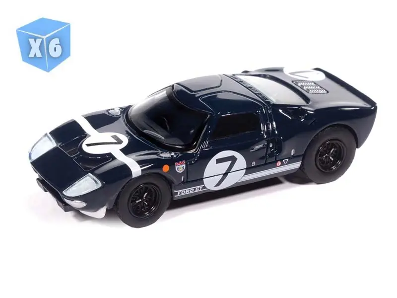 6 Pack 1965 Ford Gt40 #7 - Dark Blue W/ White Stripes Diecast 1:64 Scale Model - Auto World Awsp208b 1