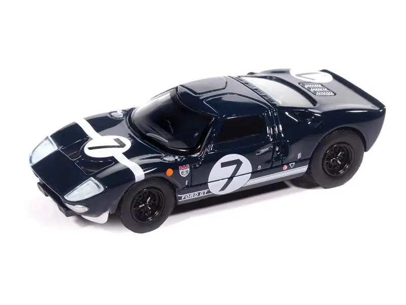 1965 Ford Gt40 #7 - Dark Blue W/ White Stripes Diecast 1:64 Scale Model - Auto World Awsp208b 1