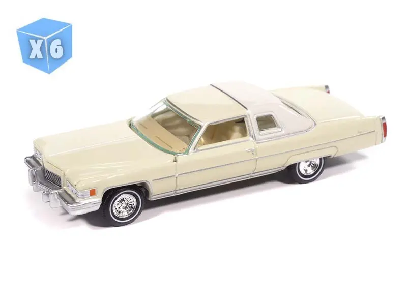 6 Pack 1976 Cadillac Coupe De Ville - Phoenician Ivory Diecast 1:64 Scale Model - Auto World Awsp210b 1