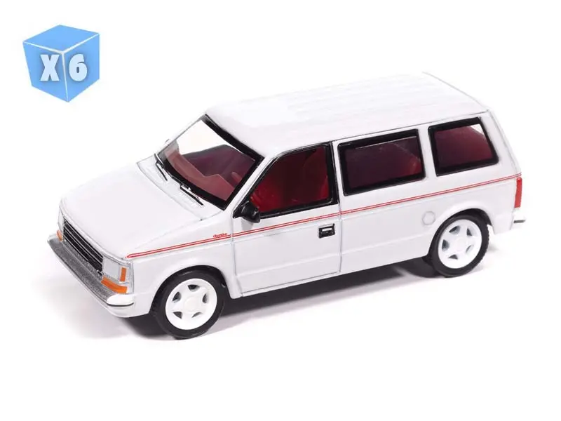 6 Pack 1989 Plymouth Voyager Turbo - Bright White Diecast 1:64 Scale Model - Auto World Awsp213a 1