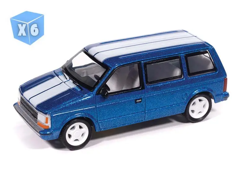 6 Pack 1989 Plymouth Voyager Turbo - Daytona Blue Diecast 1:64 Scale Model - Auto World Awsp213b 1