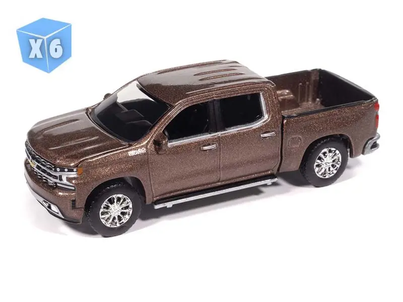 6 Pack 2019 Chevy Silverado High Country - Oakwood Metallic Diecast 1:64 Scale Model - Auto World Awsp215a 1