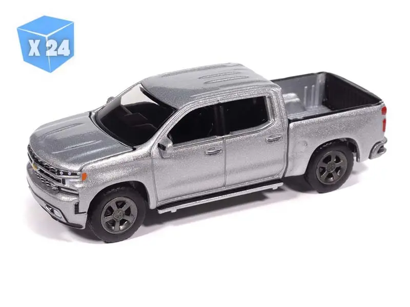 24 Pack 2019 Chevy Silverado High Country - Silver Ice Diecast 1:64 Scale Model - Auto World Awsp215b 1