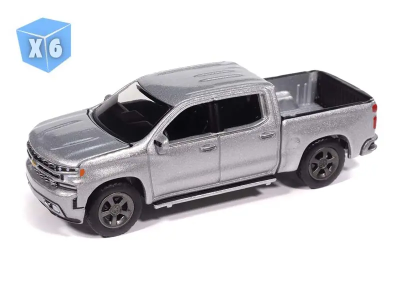 6 Pack 2019 Chevy Silverado High Country - Silver Ice Diecast 1:64 Scale Model - Auto World Awsp215b 1