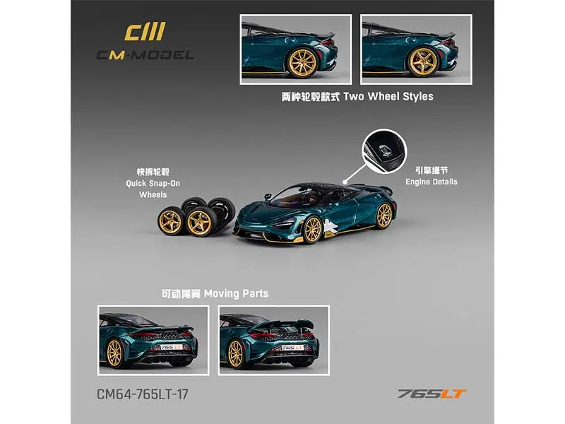 Mclaren 765Lt – Metallic Green W/ Black Top Diecast 1:64 Scale Model - Cm Model Cm64-765Lt-17 1