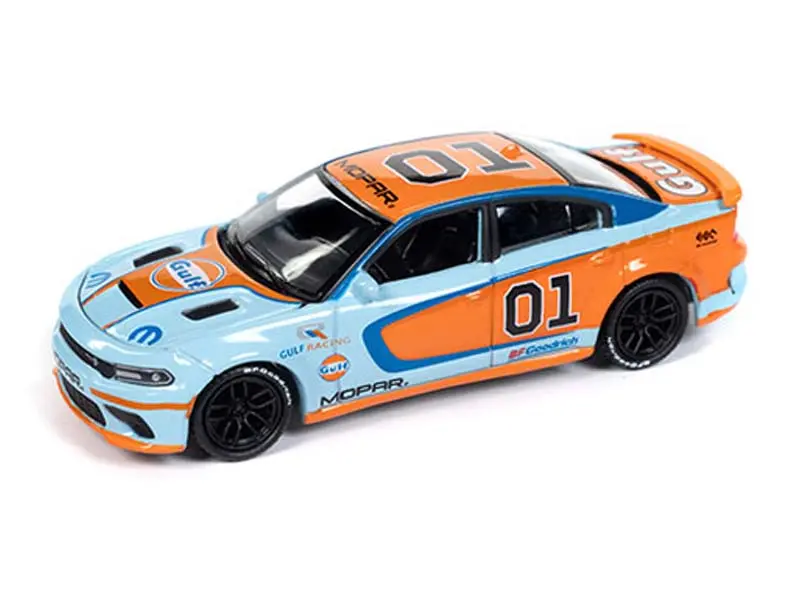 2021 Dodge Charger Srt Hellcat Custom Gulf Livery Diecast 1:64 Scale Model - Auto World Cp8084 1