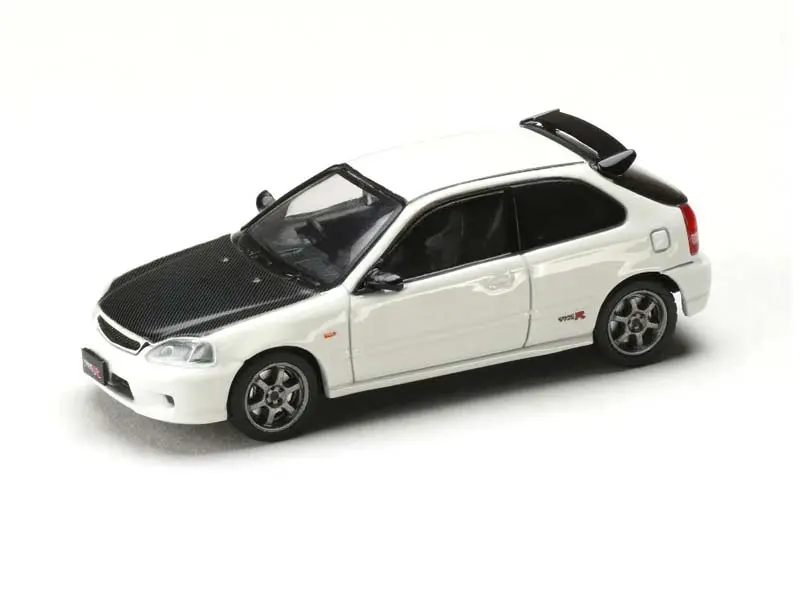 Honda Civic Type R (Ek9) Jdm Style – Championship White W/ Carbon Hood (Jdm64) Diecast 1:64 Scale Model - Hobby Japan Hjdm001-3 1