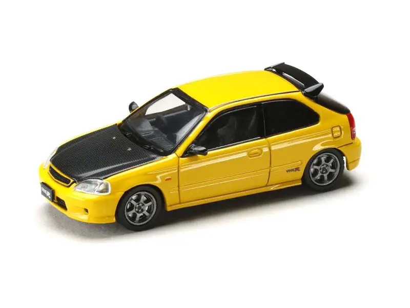 Honda Civic Type R (Ek9) Jdm Style – Sunlight Yellow W/ Carbon Hood (Jdm64) Diecast 1:64 Scale Model - Hobby Japan Hjdm001-4 1