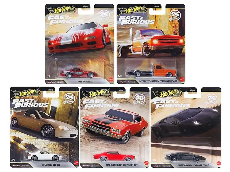 Fast & Furious 25Th Anniversary Premium 2026 P Assortment Set Of 10 Diecast 1:64 Scale Models - Hot Wheels Hnw46-956P 1