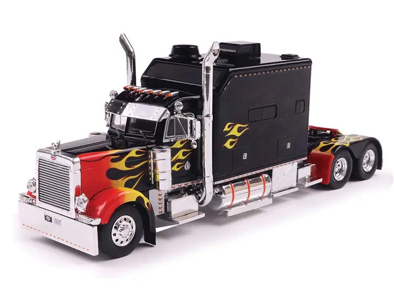 2002 Peterbilt 379 Custom - Black W/ Flames Diecast 1:43 Scale Model - Ixo America Ia43009 1