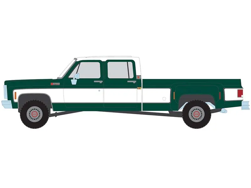 Pre-Order 1973 Gmc Sierra Grande 3500 Crew Cab Dually - Glenwood Green And Frost White Diecast 1:64 Scale Model - Ixo America Ia64006 1