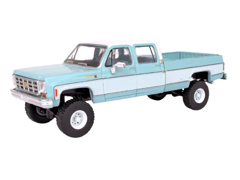 Pre-Order 1978 Chevrolet Silverado K30 Crew Cab Fleetside Lifted - Light Blue And Frost White Diecast 1:64 Scale Model - Ixo America Ia64007 1