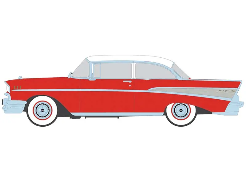Pre-Order 1957 Chevrolet Bel Air Sedan - Matador Red And India Ivory Diecast 1:64 Scale Model - Ixo America Ia64008 1