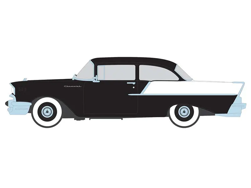 Pre-Order 1957 Chevrolet One-Fifty Sedan - Onyx Black And India Ivory Diecast 1:64 Scale Model - Ixo America Ia64009 1