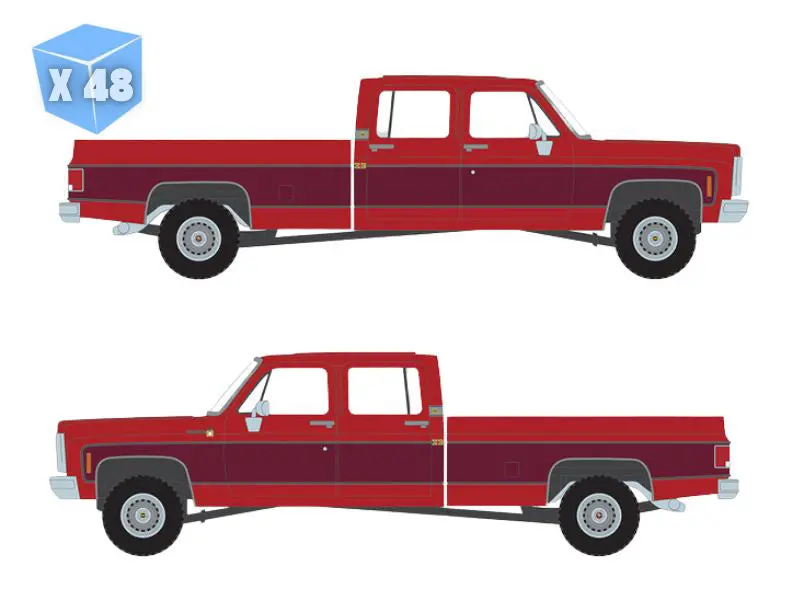 Pre-Order - 48 Pack 1979 Chevrolet Scottsdale K20 - Carmine Red & Dark Carmine Red Diecast 1:64 Scale Model - Ixo America Ia64013 1
