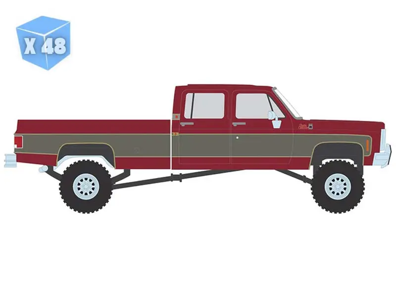Pre-Order - 48 Pack 1977 Gmc Sierra Grande K2500 Crew Cab Wideside - Dark Red Metallic And Silver Special Two-Tone - Lifted Diecast 1:64 Scale Model - Ixo Ia64027 1