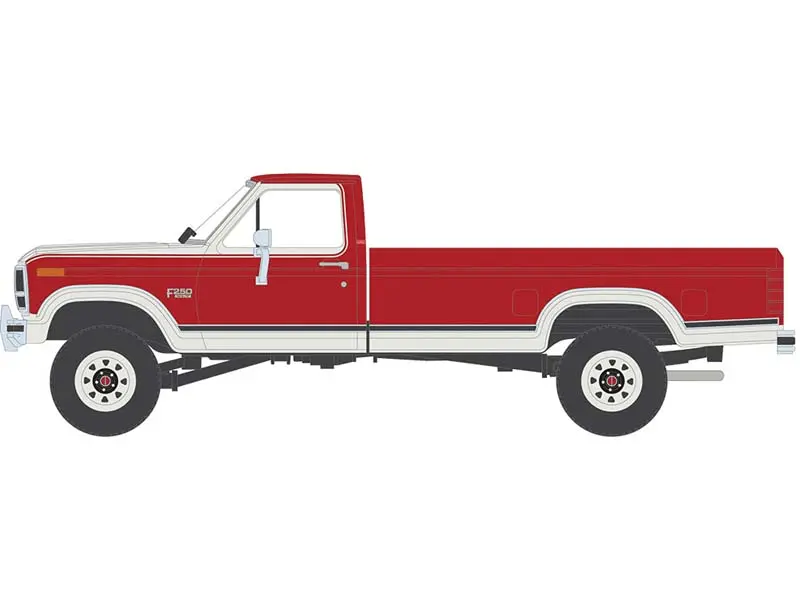 Pre-Order 1984 Ford F-250 Xlt Lariat Long Bed Styleside 4X4 - Victoria Tu-Tone Bright Canyon Red W/ Wimbledon White Diecast 1:64 Scale Model - Ixo Ia64028 1