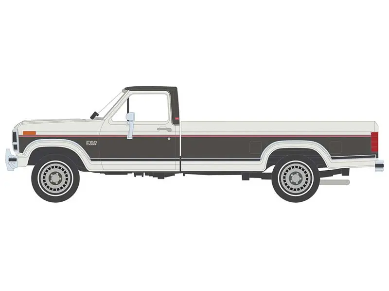Pre-Order 1986 Ford F-150 Xlt Lariat Long Bed Styleside 4X2 - Combination Tu-Tone Colonial W/ And Dark Grey Metallic Diecast 1:64 Scale Model - Ixo Ia64031 1