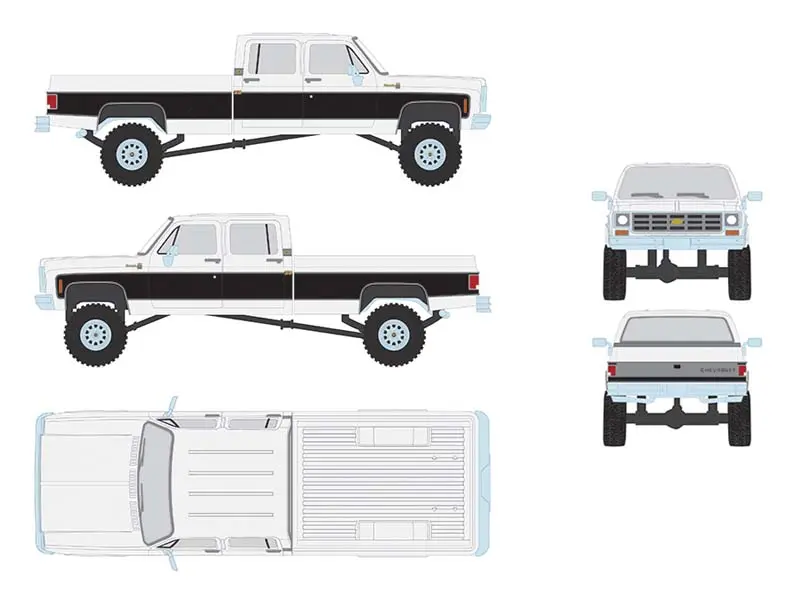 Pre-Order 1978 Chevrolet Silverado K30 Crew Cab Fleetside Lifted - White W/ Black Two Tone Diecast 1:64 Scale Model - Ixo America Iapr1012 1