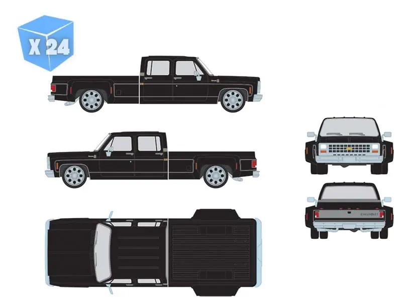 Pre-Order - 24 Pack 1980 Chevrolet Silverado C30 Crew Cab Dually Lowered – Black Diecast 1:64 Scale Model - Ixo America Iapr1013 1