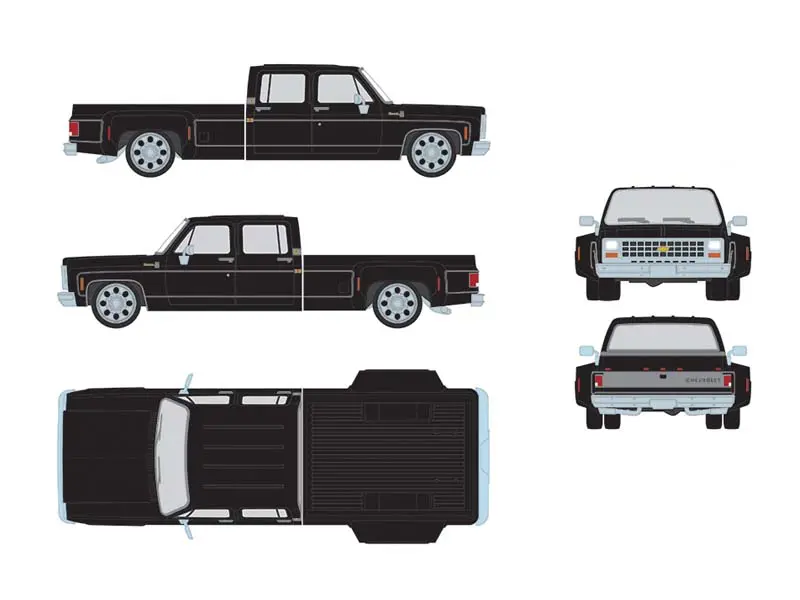 Pre-Order 1980 Chevrolet Silverado C30 Crew Cab Dually Lowered – Black Diecast 1:64 Scale Model - Ixo America Iapr1013 1