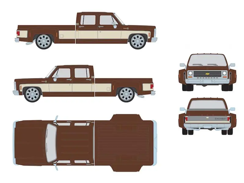 Pre-Order 1979 Chevrolet Silverado C30 Crew Cab Dually Lowered – Cordova Brown And Santa Fe Tan Diecast 1:64 Scale Model - Ixo America Iapr1014 1