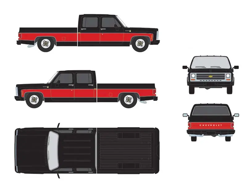 Pre-Order 1979 Chevrolet Scottsdale C20 Crew Cab – Black W/ Red Two Tone Diecast 1:64 Scale Model - Ixo America Iapr1015 1