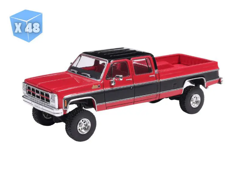 Pre-Order - 48 Pack 1980 Gmc Sierra Classic K3500 Wideside Crew Cab Lifted Two-Tone Cardinal Red & Black Diecast 1:64 Scale Model - Karson Diecast Iapr1023 1