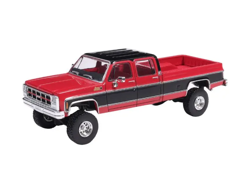 Pre-Order 1980 Gmc Sierra Classic K3500 Wideside Crew Cab Lifted Two-Tone Cardinal Red & Black Diecast 1:64 Scale Model - Karson Diecast Iapr1023 1