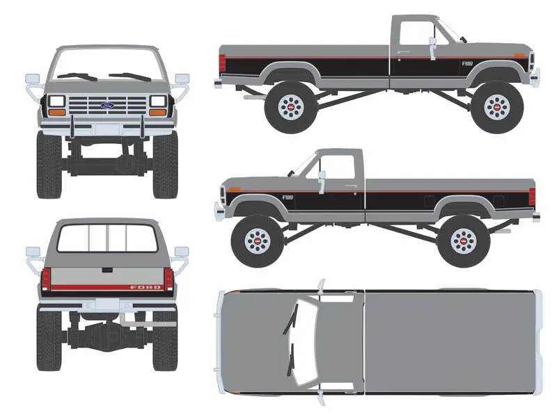 Pre-Order 1985 Ford F-250 Xlt Lariat 4X4 Two-Tone Silver Metallic & Raven Black Diecast 1:64 Scale Model - Karson Diecast Co. Iapr1030 1