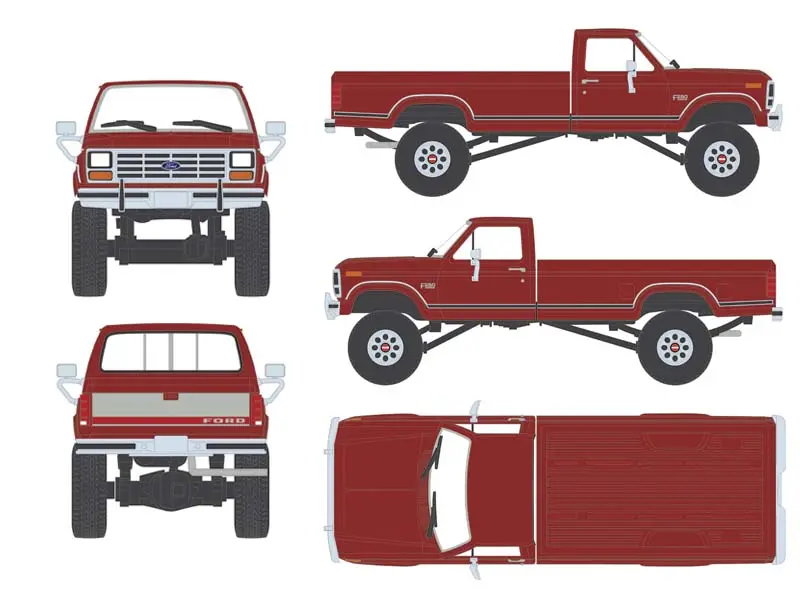 Pre-Order 1985 Ford F-250 Xlt 4X4 Long Bed Dark Canyon Red Diecast 1:64 Scale Model - Karson Diecast Co. Iapr1031 1