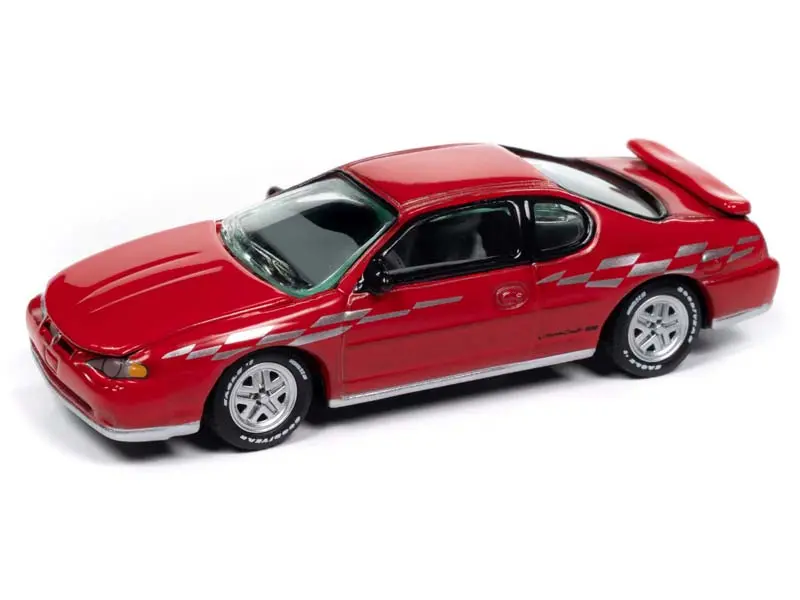 2000 Chevrolet Monte Carlo Ss - Torch Red W/ Silver Checkered Flag Side Stripe Diecast 1:64 Scale Model - Johnny Lightning Jlcg033a 1