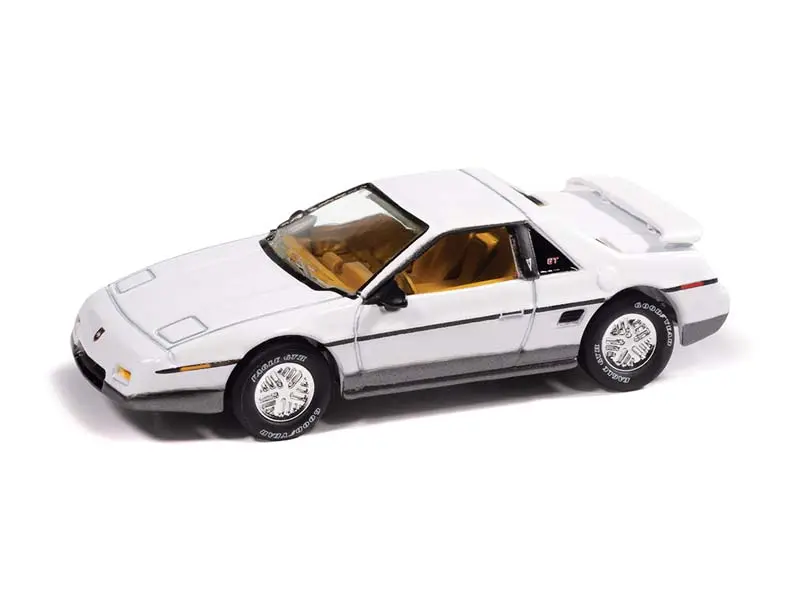 1985 Pontiac Fiero Gt - White W/ Dark Silver Lower Diecast 1:64 Scale Model - Johnny Lightning Jlcg034b 1