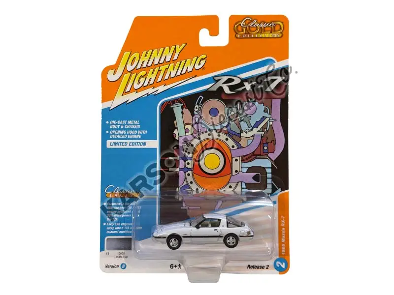 Chase 1985 Mazda Rx-7 V3 Tender Blue (Classic Gold) Diecast 1:64 Scale Model - Johnny Lightning Jlcg037 1