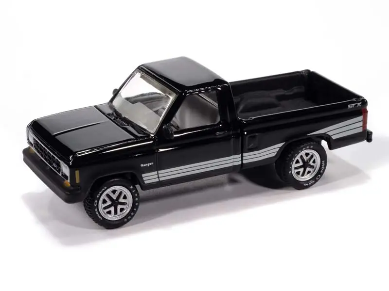 1987 Ford Ranger Stx Alpine Black W/ Silver Stx Stripes (Classic Gold) Diecast 1:64 Scale Model - Johnny Lightning Jlcg037 1