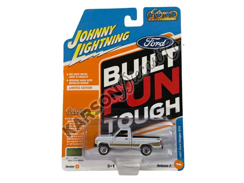 Chase 1987 Ford Ranger Stx Alpine Green W/ Gold Stx Stripes (Classic Gold) Diecast 1:64 Scale Model - Johnny Lightning Jlcg037 1