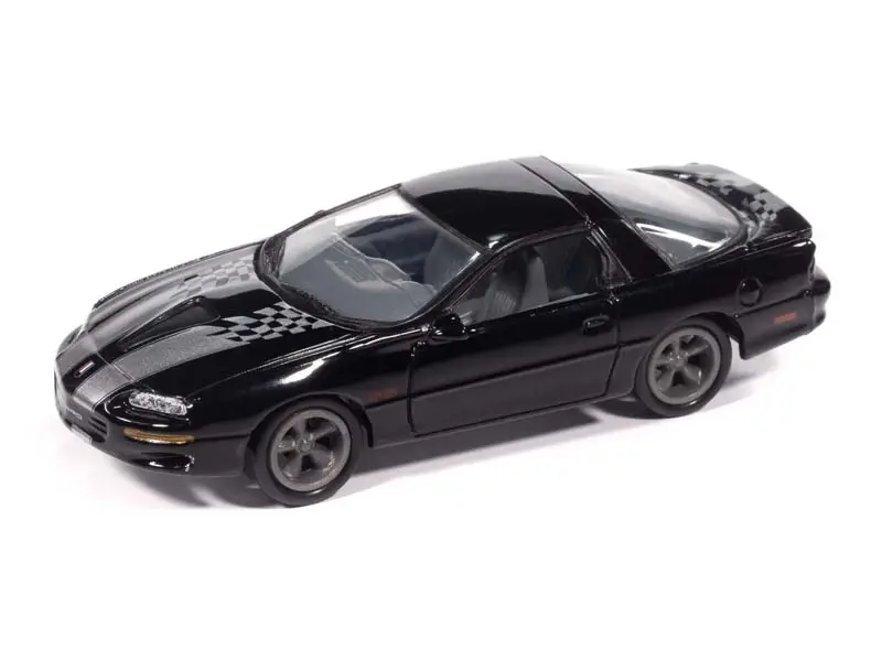 2002 Chevy Camaro Ss 35Th Anniversary Black W/ Silver Stripes W/ Collector Tin Diecast 1:64 Scale Model - Johnny Lightning Jlct020 1