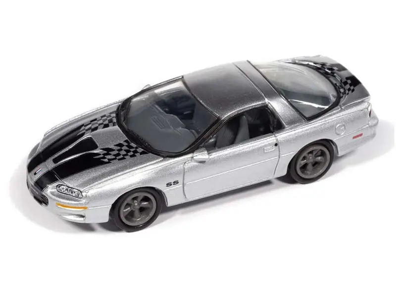 2002 Chevy Camaro Ss 35Th Anniversary Silver W/ Black Stripes W/ Collector Tin Diecast 1:64 Scale Model - Johnny Lightning Jlct020 1