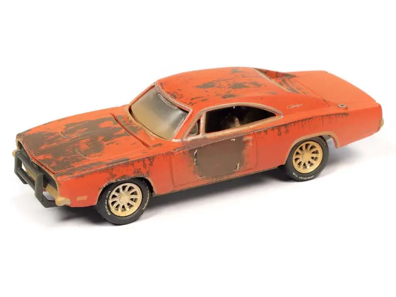 1969 Dodge Charger - Weathered Orange W/ Faded Graphics Diecast 1:64 Scale Model - Johnny Lightning Jlsp192 1