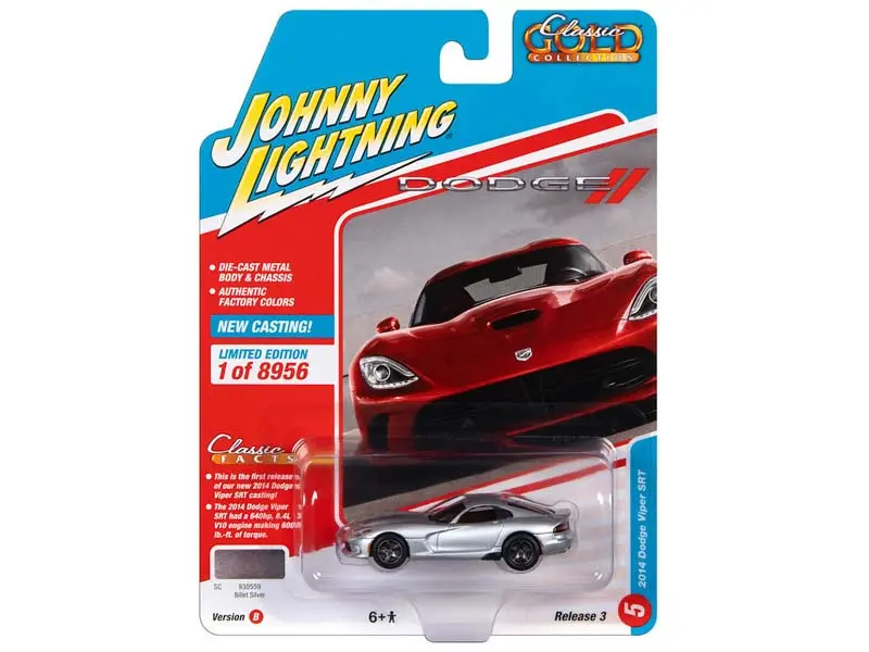 2014 Dodge Viper Srt – Silver (Classic Gold 2022 Release 3 Version B) Diecast 1:64 Scale Model - Johnny Lightning Jlsp282b 2