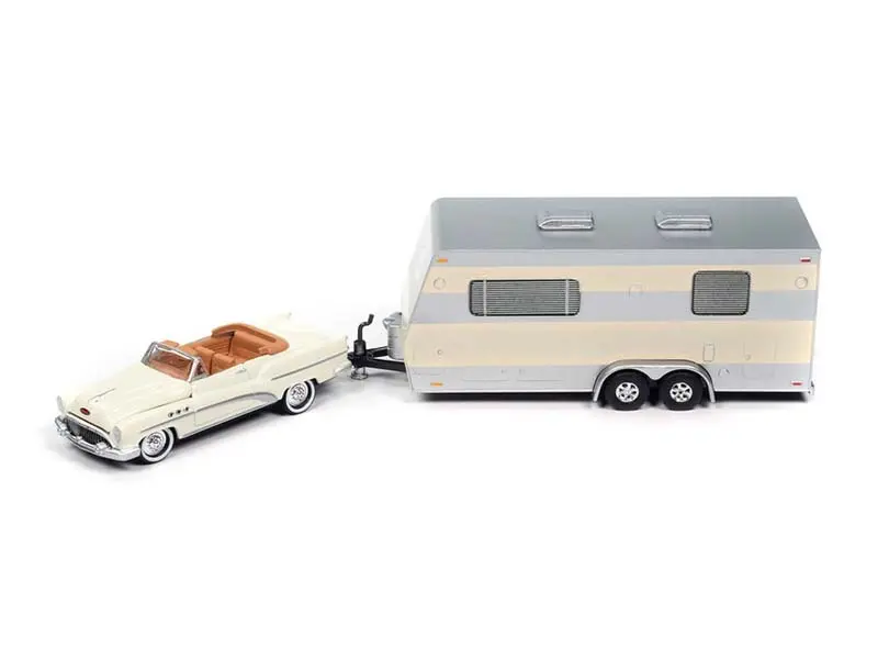 1953 Buick Super W/ Travel Trailer – Cream (Hulls & Haulers) Diecast 1:64 Scale Model - Johnny Lightning Jlsp400 1