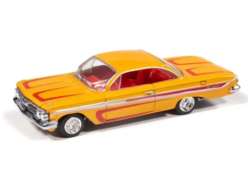 1961 Chevy Impala Ss 409 - Scrapin’ - Metallic Yellow W/ Red (Street Freaks) Diecast 1:64 Scale Model - Johnny Lightning Jlsp406a 1