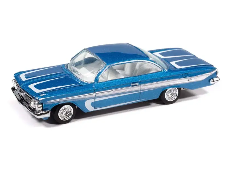 1961 Chevy Impala Ss 409 - Scrapin’ - Metallic Blue W/ White (Street Freaks) Diecast 1:64 Scale Model - Johnny Lightning Jlsp406b 1