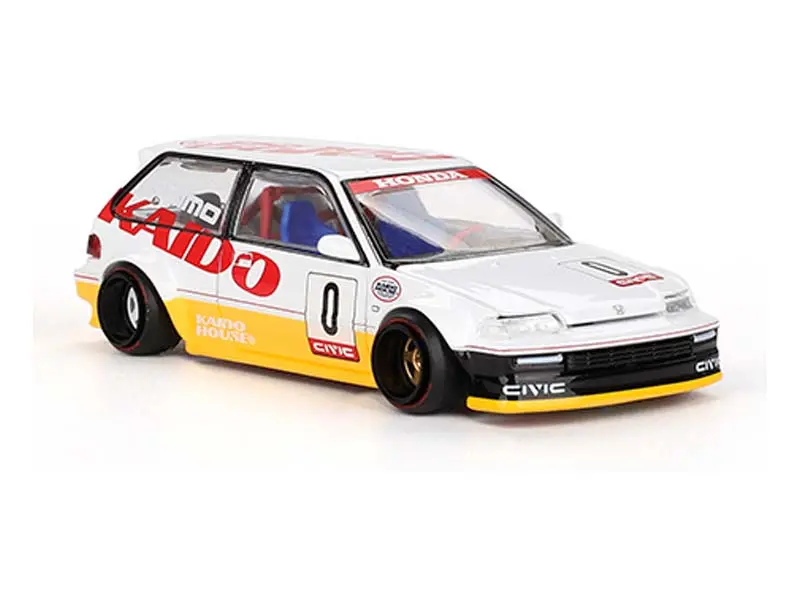 Honda Civic (Ef) Kanjo V1 – White / Yellow (Kaido House X Mini Gt) Diecast 1:64 Scale Model - Tsm Khmg139 1