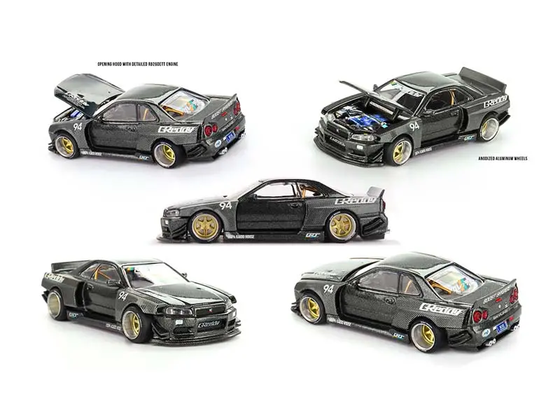 Pre-Order Nissan Skyline Gt-R (R34) Kaido Works Greddy V2 – Black W/ Carbon (Kaido House X Mini Gt) Diecast 1:64 Scale Model - Tsm Khmg222 1
